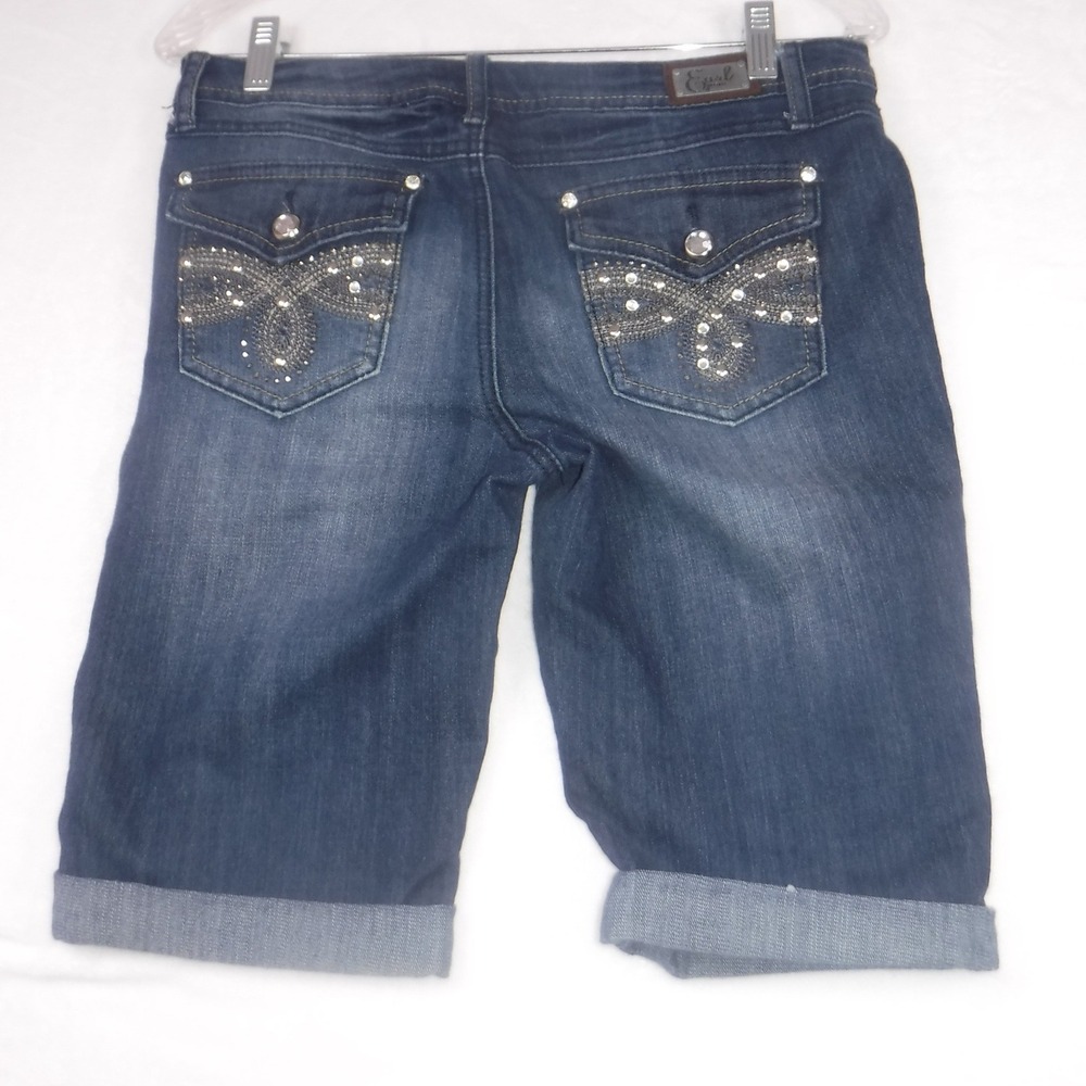Earl Jean Dark Wash Embellished Bermuda Denim Shorts Womens Size 7 Rhinestone